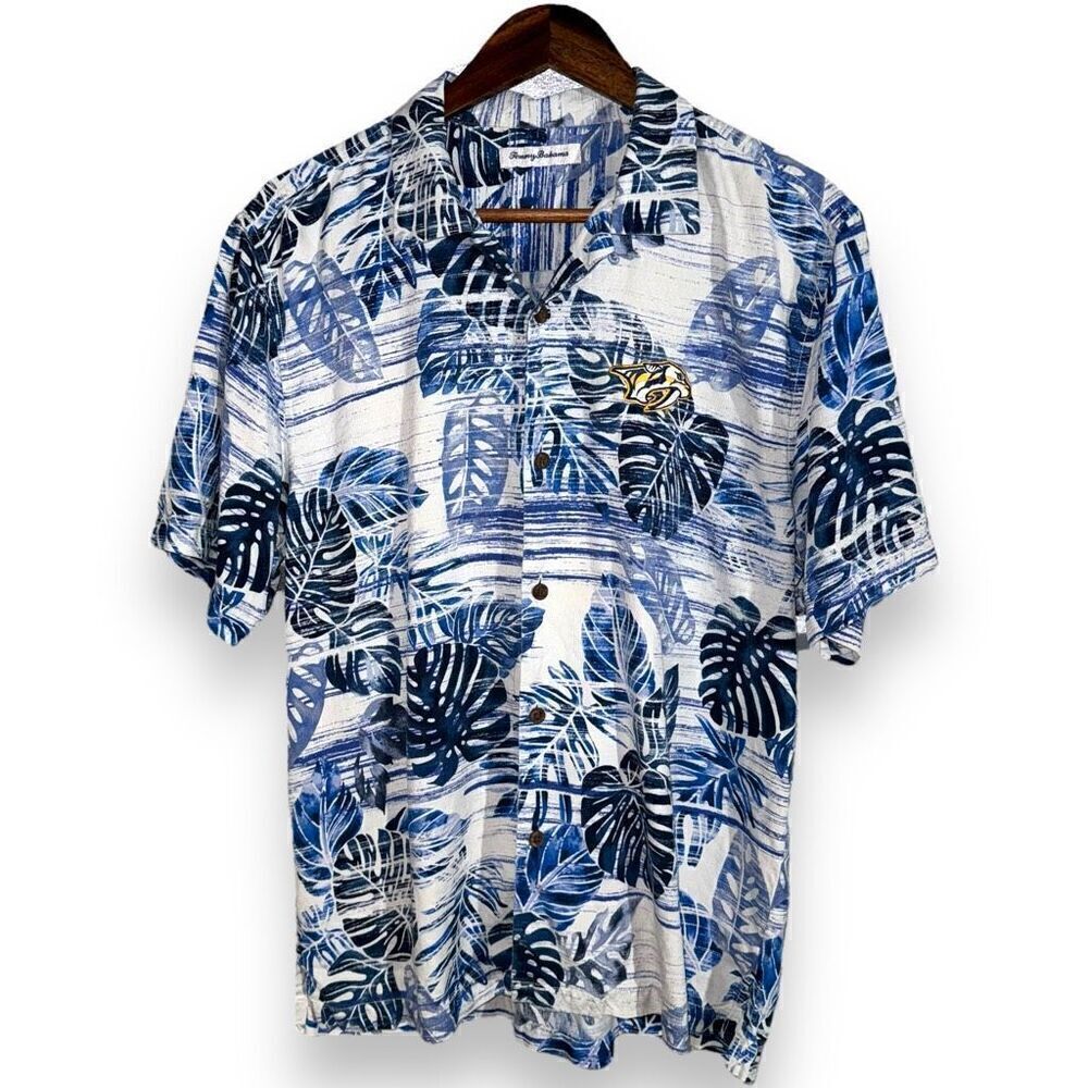Tommy Bahama Nashville Predators Silk Print Camp Shirt M